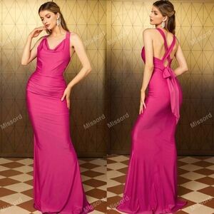Missord Draped Collar Ruched Side Mermaid Hem Formal Dress Dinner Dress